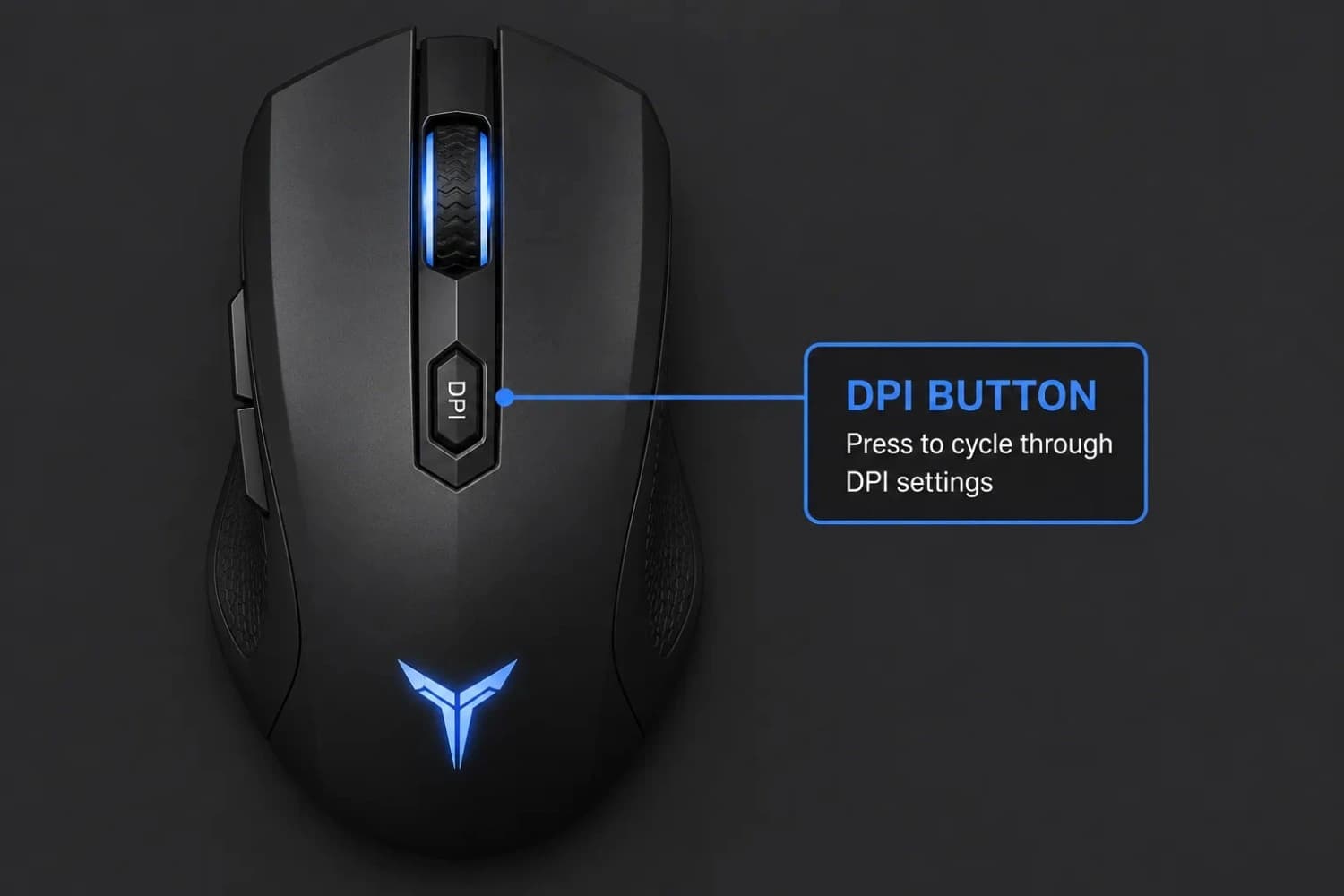 Gaming mouse with DPI button highlighted on the top near the scroll wheel